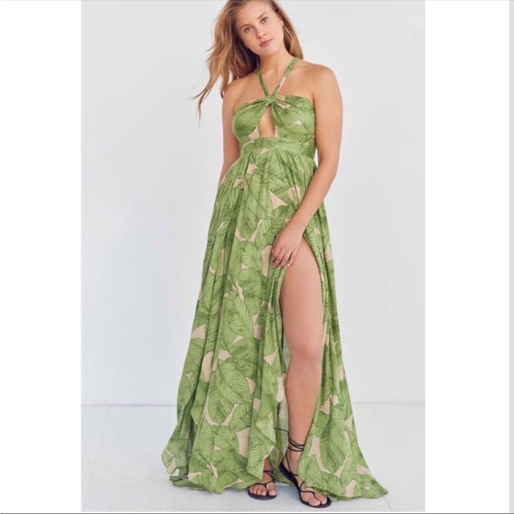 EUC🍍Kimchi Blue Beach Twist Front Banana Leaf Maxi Dress Size 4